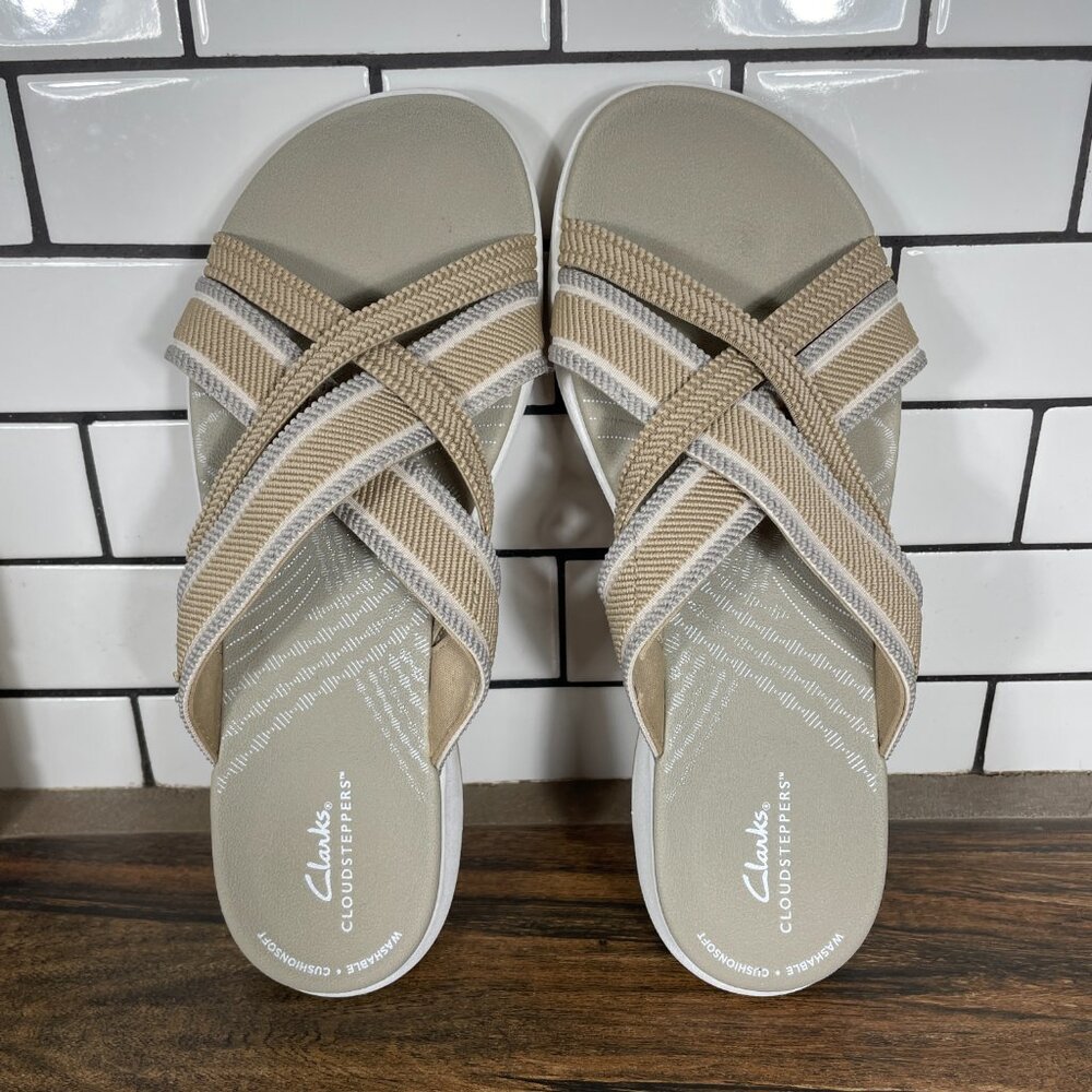 Clarks Mira Isle Shoes Womens Size 7.5 Sand Cloudsteppers Slide Sandal - Picture 8 of 14